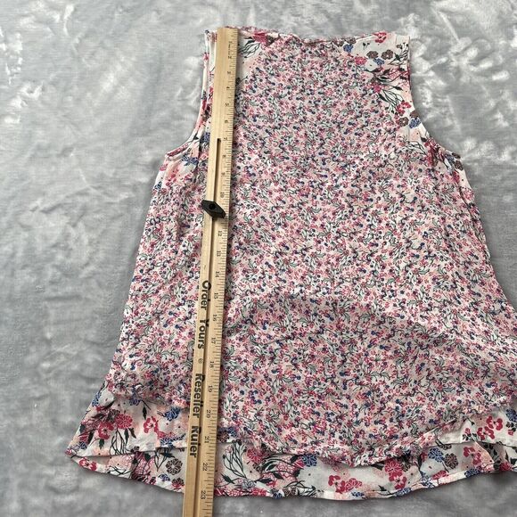 French Connection Top Womens 2 White Pink Multi Floral Chiffon Raw Edge Tank - Picture 11 of 13